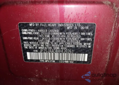 2017 Subaru Forester 2.5I z USA, uszkodzony, nr VIN JF2SJAAC4HH426261